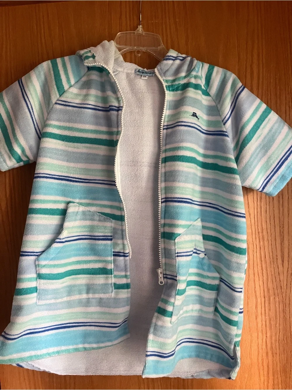 NWOT Tommy Bahama Boys striped swim coverup towel hoodie zip up size 7-12